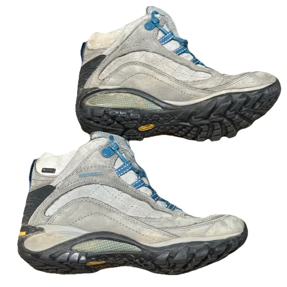 Merrell Waterproof Gray‎ Castle Rock/Blue Hiking Boot Women's 6.5 EUC